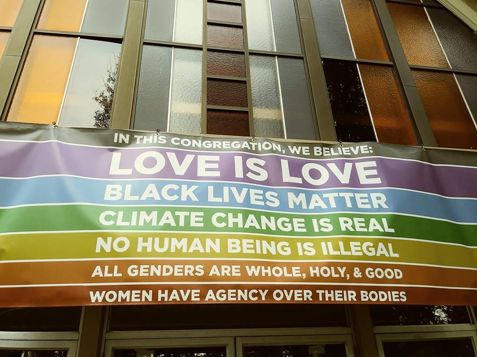 Love is love banner on front of UUCTC